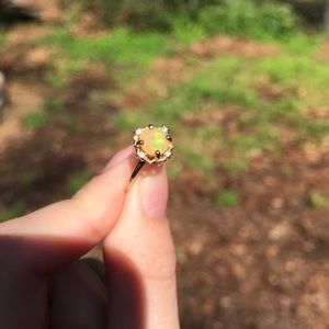 10k gold ring w/ jelly opal and diamond accents
